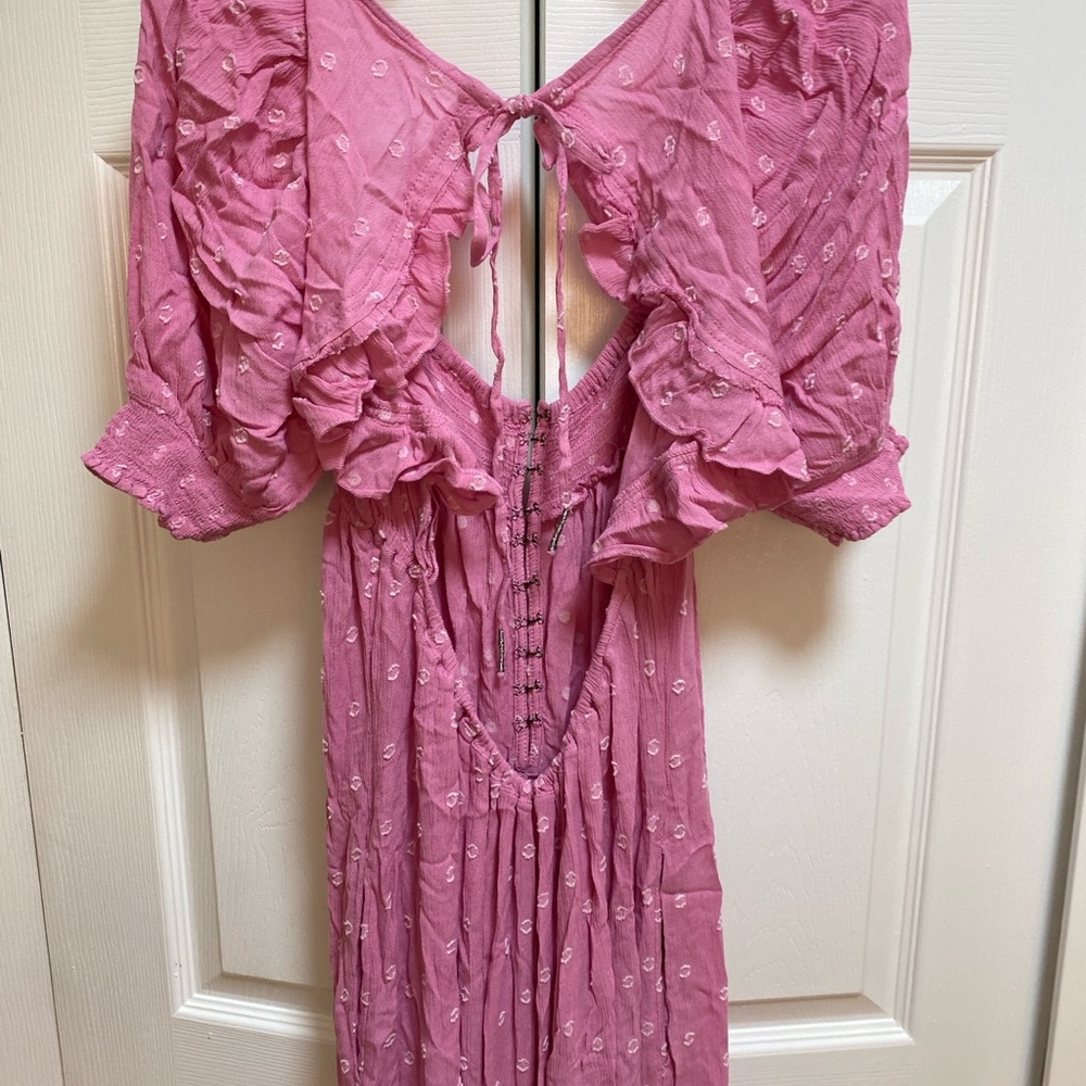 Free People Romper Pink/Rose with Puff Sleeves - Picture 5 of 16